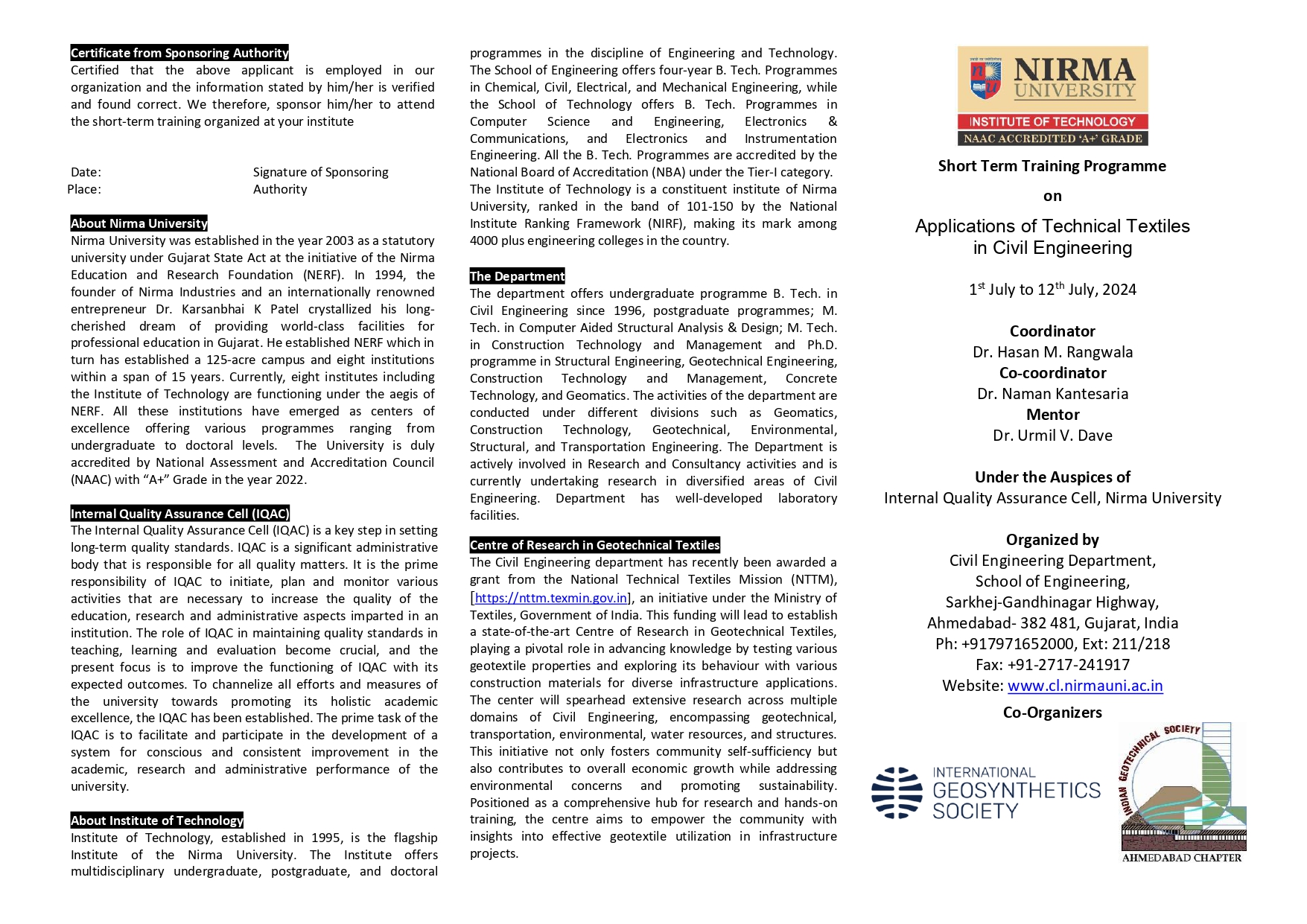 Sttp On Applications Of Technical Textiles In Civil Engineering